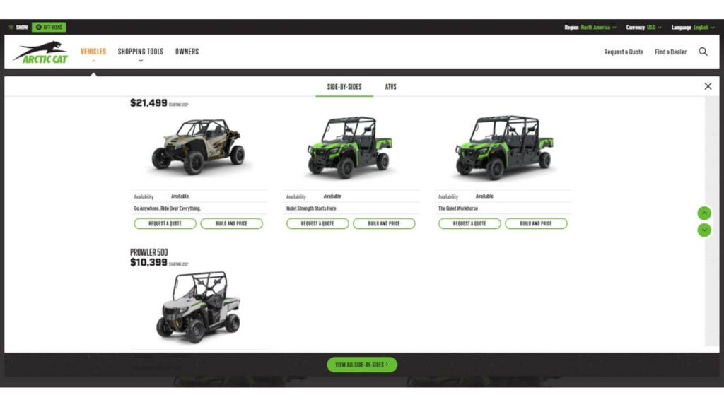 Side-By-Side UTVs from the Arctic Cat brand